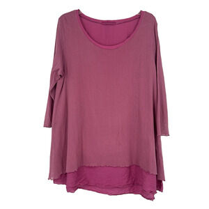 Cut Loose Pink Mesh Layered Tunic Top Lagenlook Boho 3/4 Sleeves Size XL